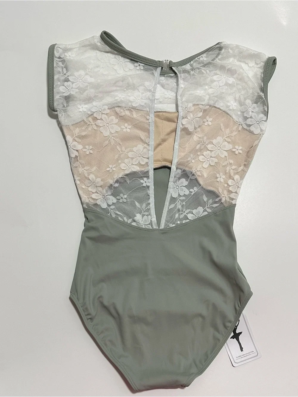Floral Lace Gymnastics / Ballet Leotard - Sage Green - Size S